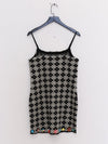 YANYAN KNITS 25 Spring/Summer ARGYLE Suspender Mini Dress YYK-YYW25-0301-HB Black and White